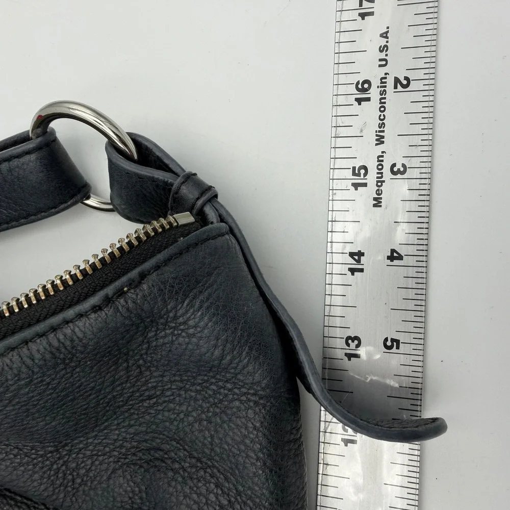 Isaac Mizrahi Hobo Bag Womens Large Black Pebbled Leather Tassel Shoulder Bag